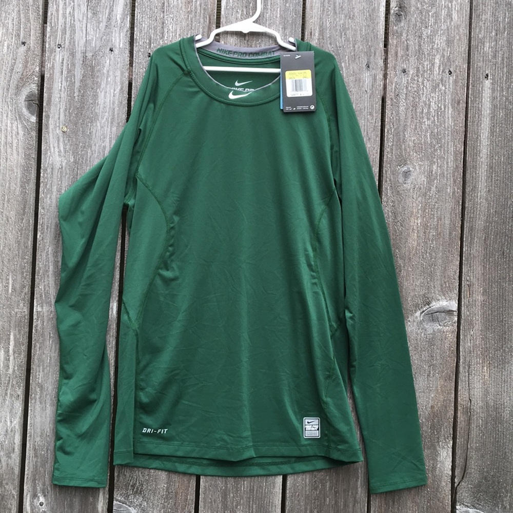 NIKE PRO COMBAT LS FITTED CREW XS GREEN